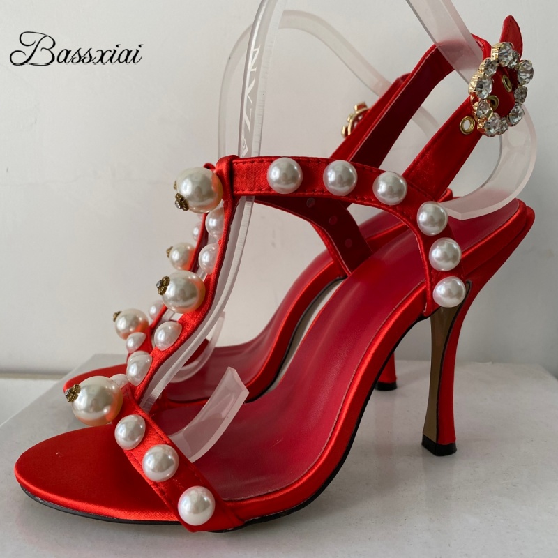 Pearl Bead Decor T-Strap Stile - Sandal Strappy Heeled recension och pris