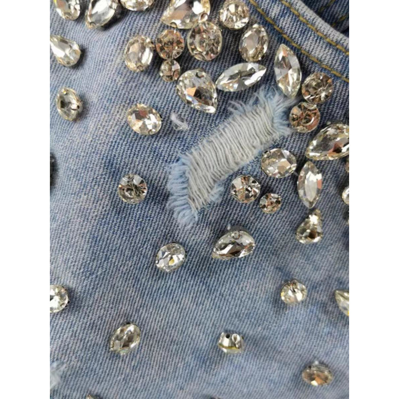 Hot Girl Style Rhinestone Ripp - Shorts Denim Frayed recension och pris