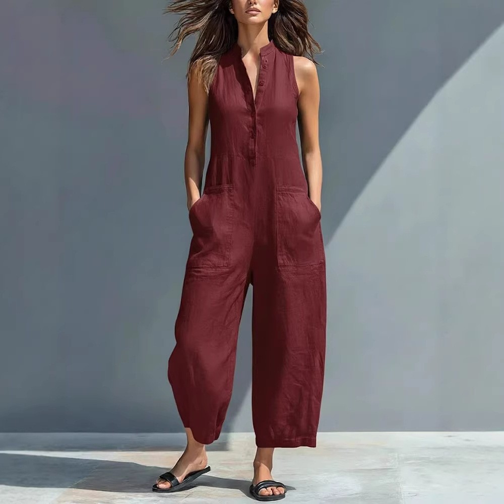 Women's And Woman Sleeveless M - Jumpsuit Linen Relaxed recension och pris