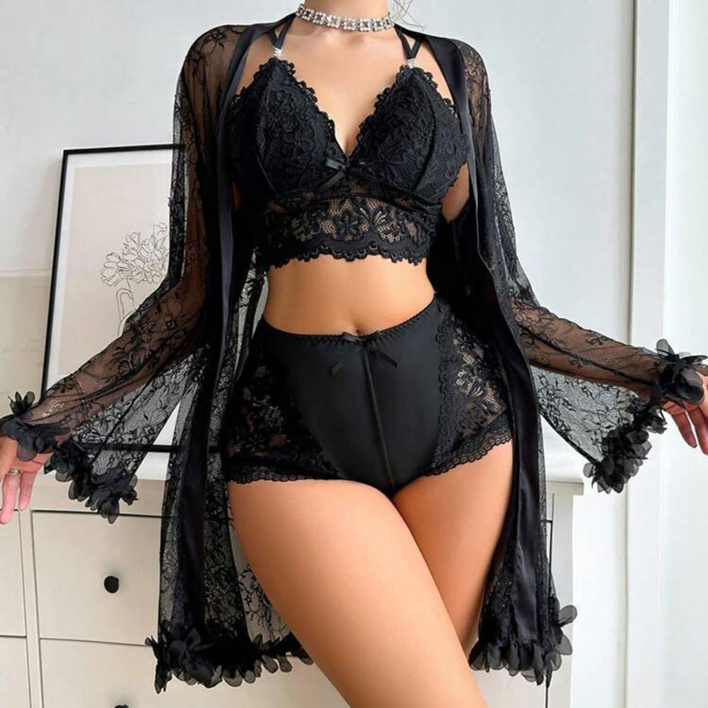 Sexy Sleepwear Set Floral Lace - Kimono Sheer Floral recension och pris