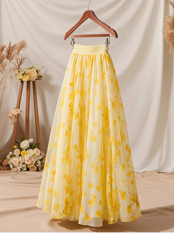 Summer 2026 High Waist Yellow  - Midi Skirt Floral recension och pris