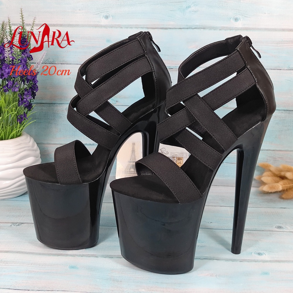 Womens 20cm/8Inch Black Strapp - Sandal Strappy Heeled recension och pris