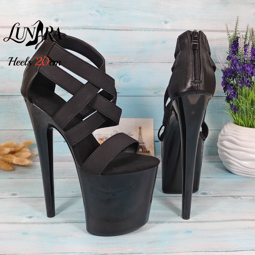 Womens 20cm/8Inch Black Strapp - Sandal Strappy Heeled recension och pris