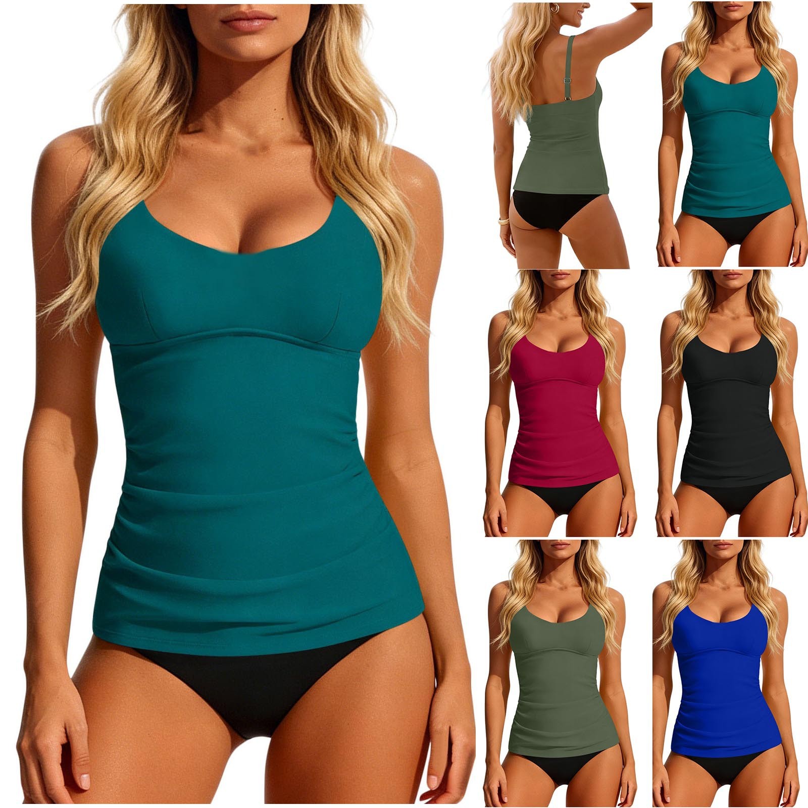Women's 2026 Tankini Teal Scoo - Swimsuit Bikini Ruched recension och pris