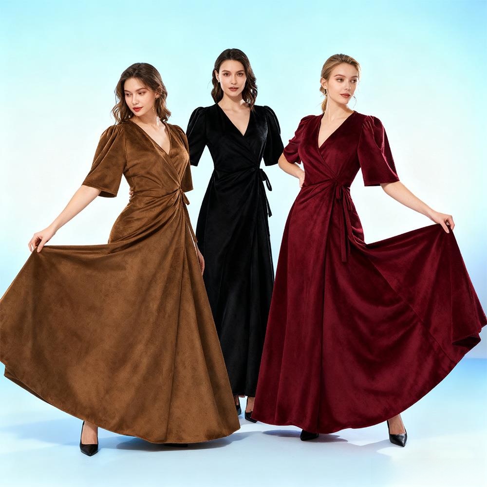 Ladies Long V-Neck Wrap Slim P - Linen Dress Wrap recension och pris