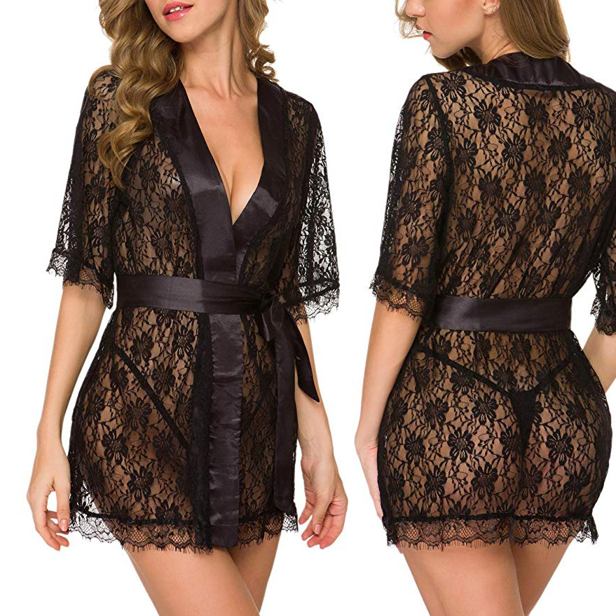 Floral Lace V-Neck Lingerie Ni - Kimono Sheer Floral recension och pris